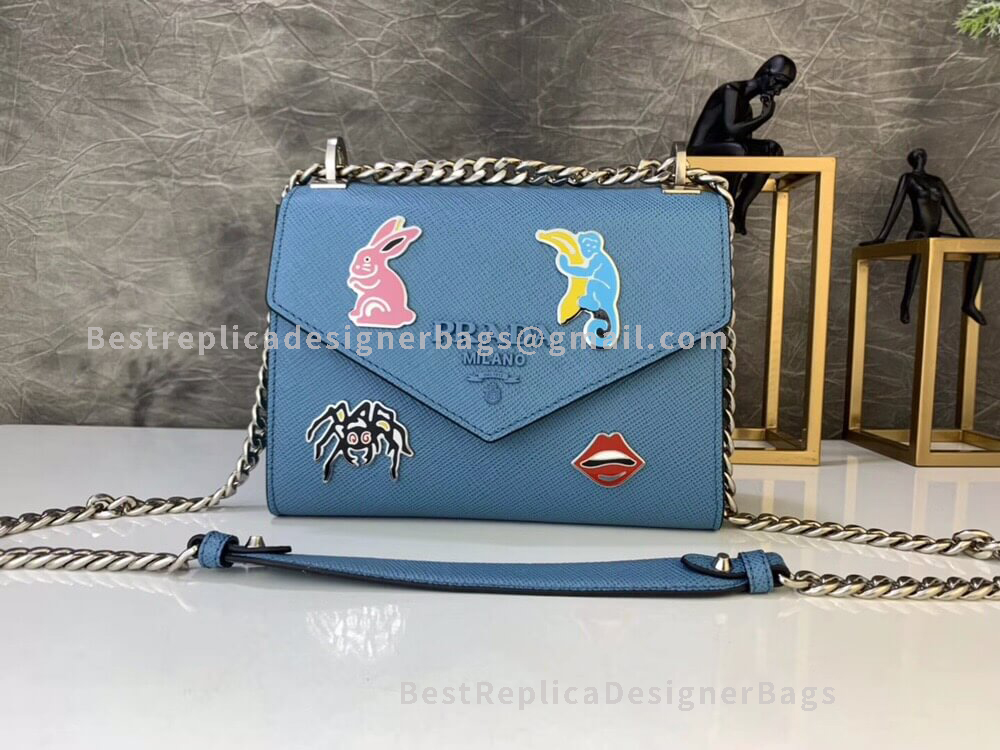 Prada Light Blue Monochrome Saffiano Leather Bag With Doll SHW 127